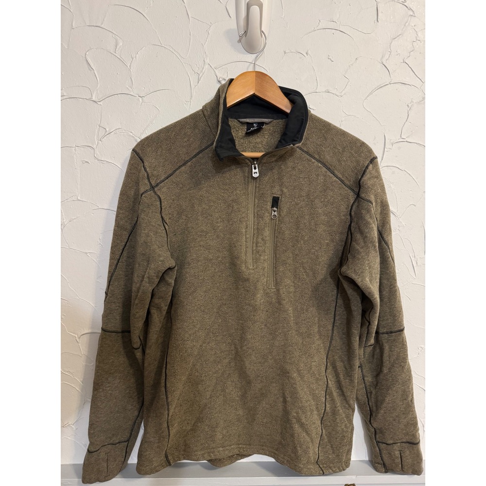 KUHL Men's Quarter Zip Fleece Pullover Sweater Brown Size‎ L Thumbholes Outdoor
